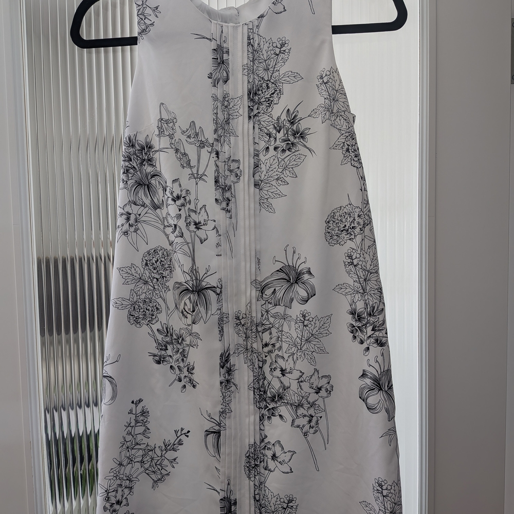 Banana Republic White Dress with Black Floral Sketch Print